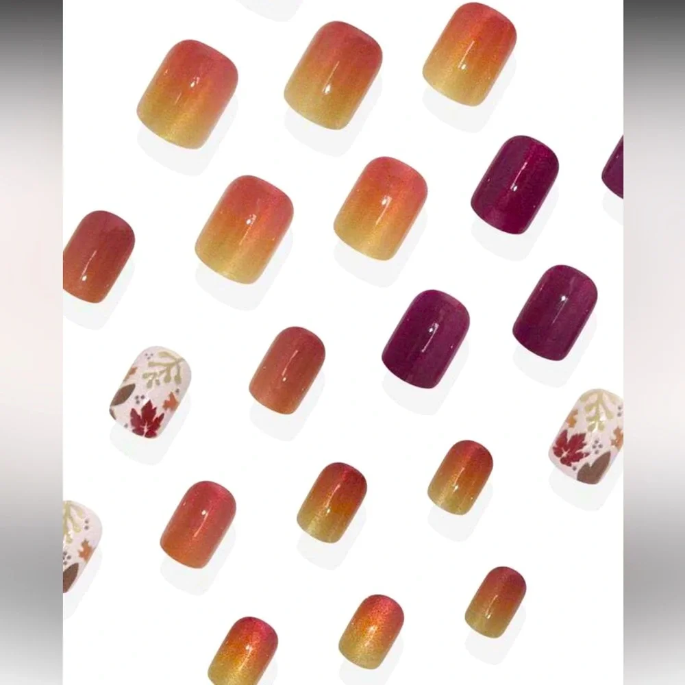 Autumn Vibes Glossy Cat Eye Press On Nail Kit NEW 🏷️